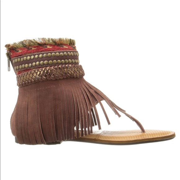 Tan Boho Chic Fringe Leather Sandal - Picture 5 of 6